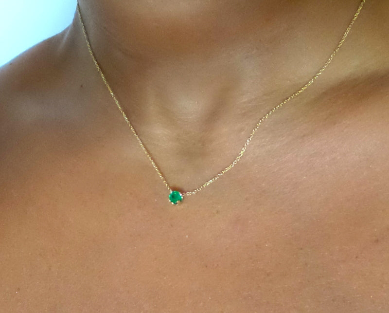 14k Gold Emerald Prong Necklace