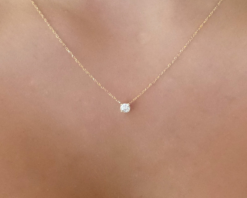 14k Gold Diamond Prong Solitaire Necklace