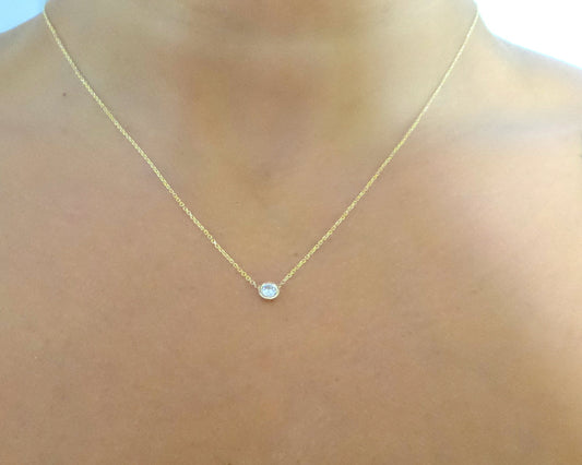 14K Gold Diamond Bezel Necklace 0.15ct