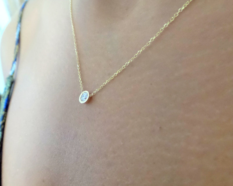 14K Gold Diamond Bezel Necklace 0.15ct