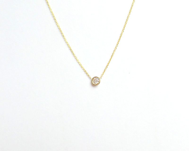 14K Gold Diamond Bezel Necklace 0.15ct