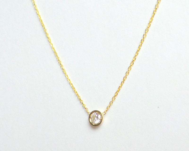 14K Gold Diamond Bezel Necklace 0.15ct