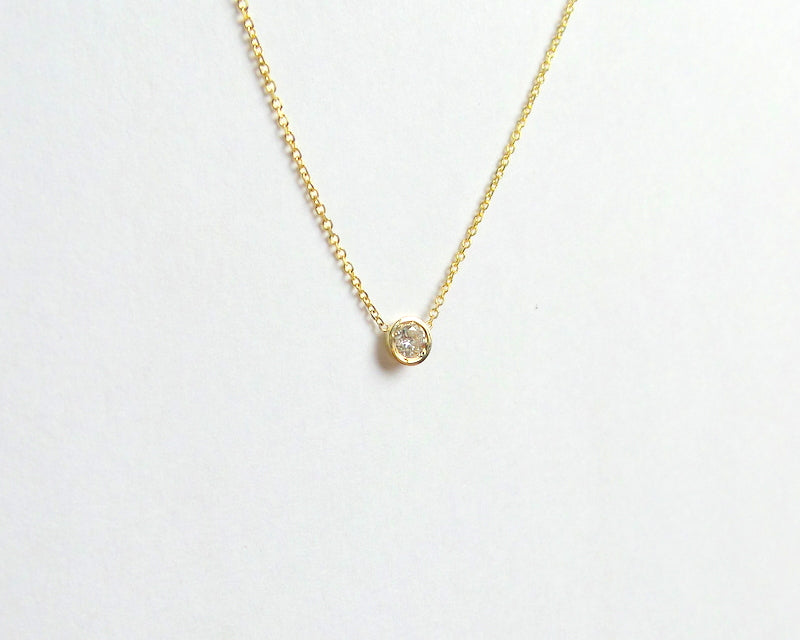 14K Gold Diamond Bezel Necklace 0.15ct