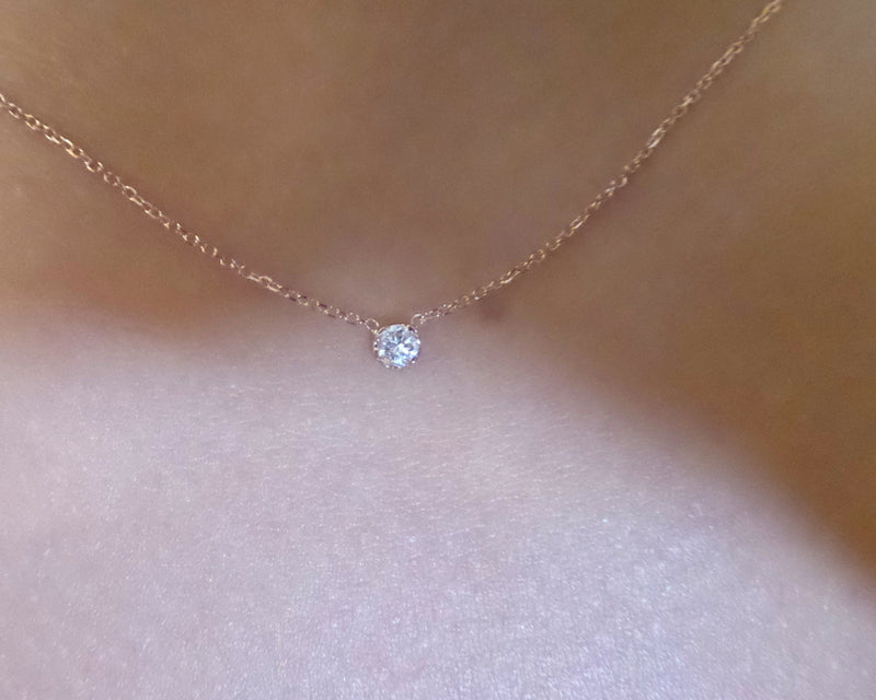 14k Diamond Solitaire Prong Necklace