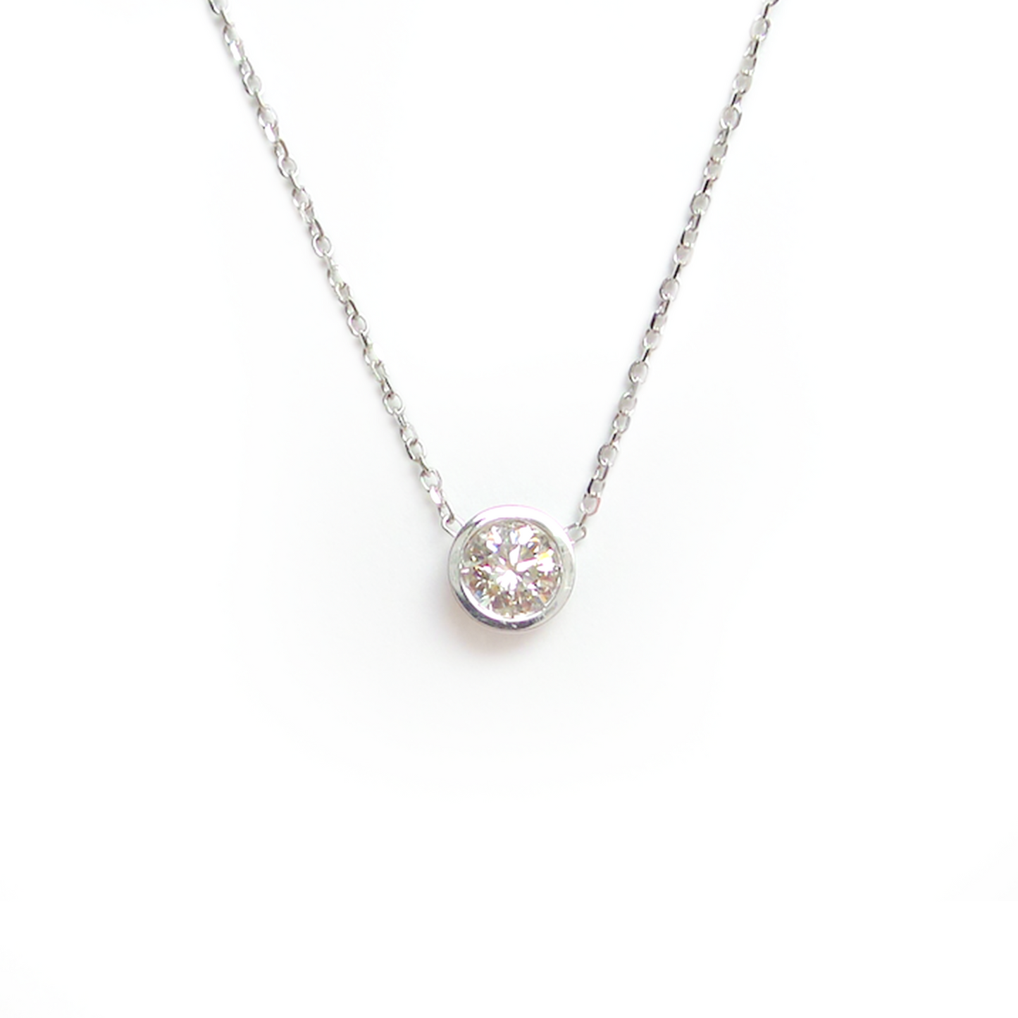 14k White Gold Diamond Solitaire Necklace