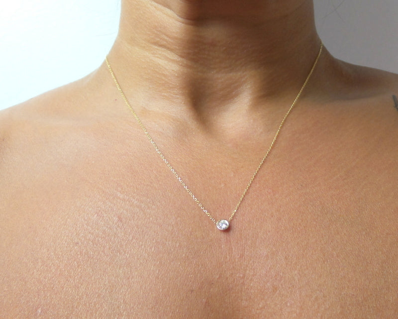 14k gold bezel set diamond solitaire necklace 0.20 carat natural diamonds