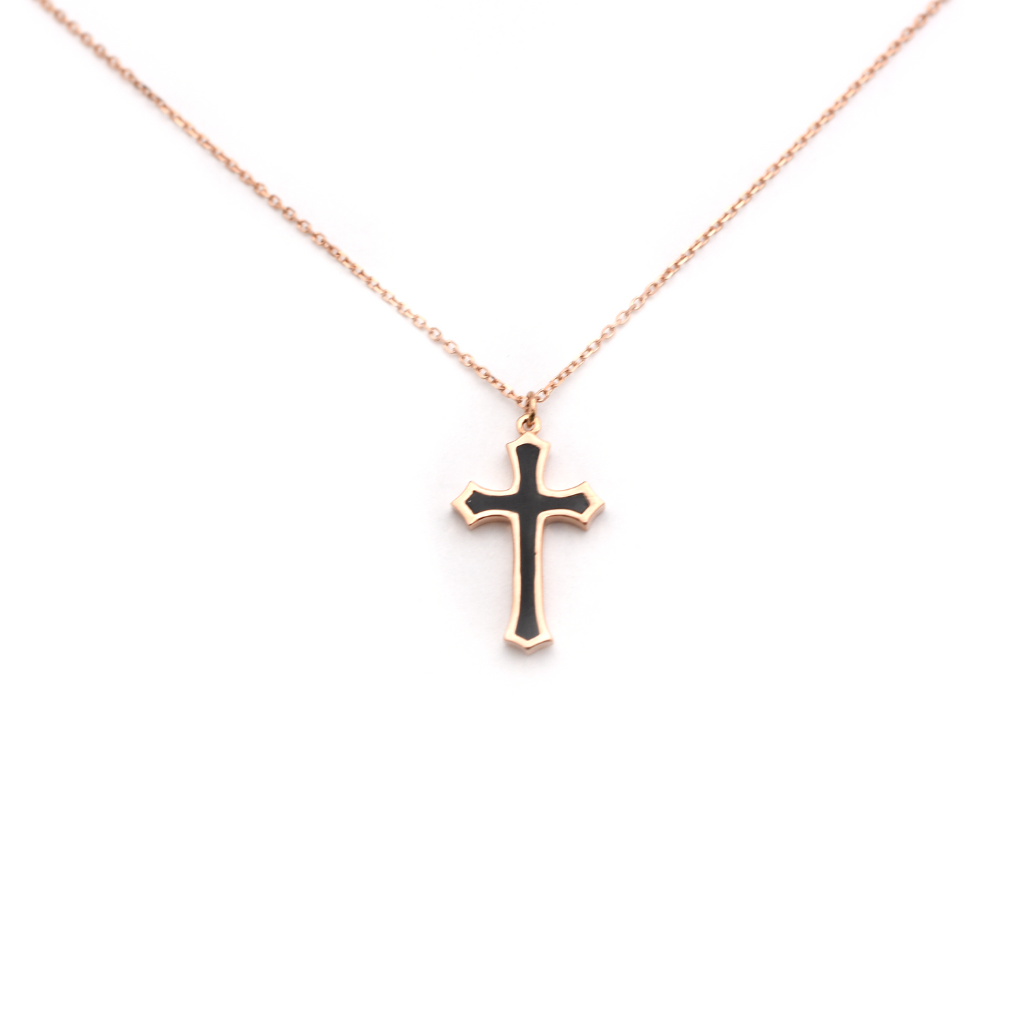 14k gold black Enamel cross necklace