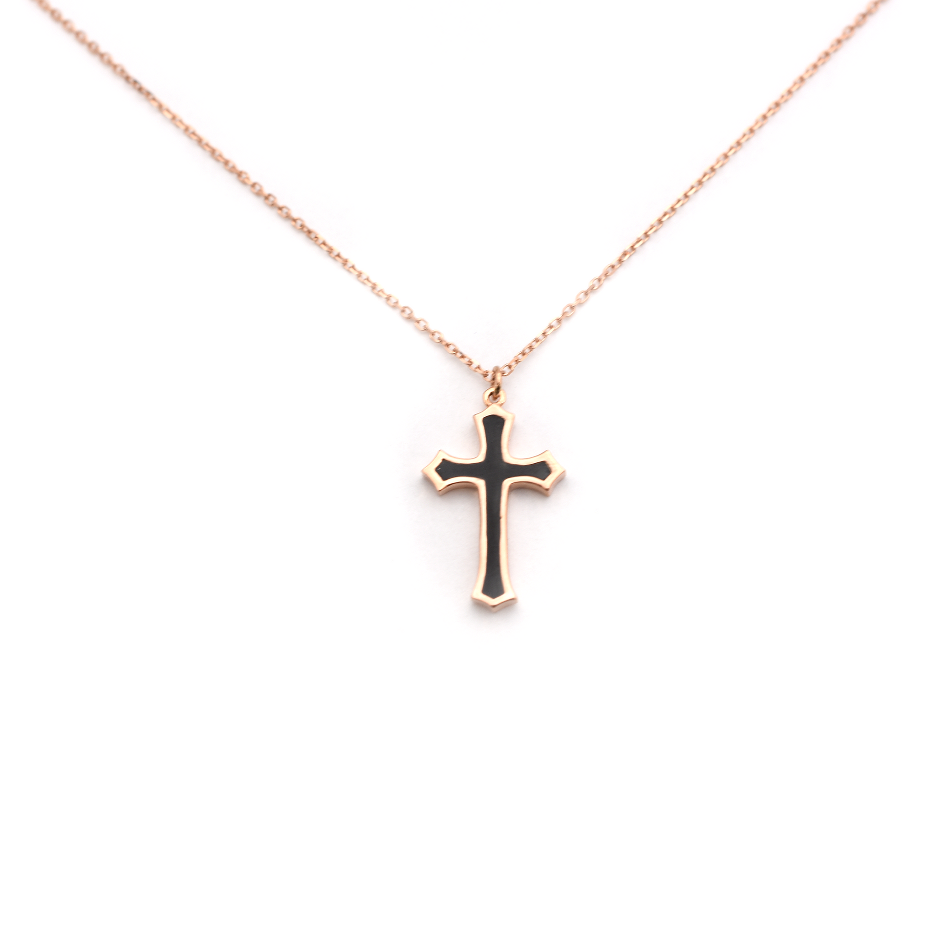 14k gold black Enamel cross necklace
