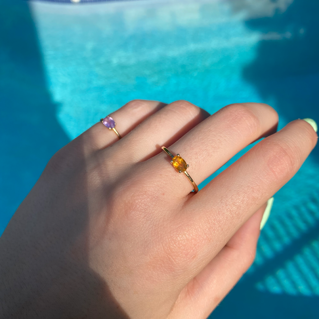 14k gold yellow citrine ring November birthstone