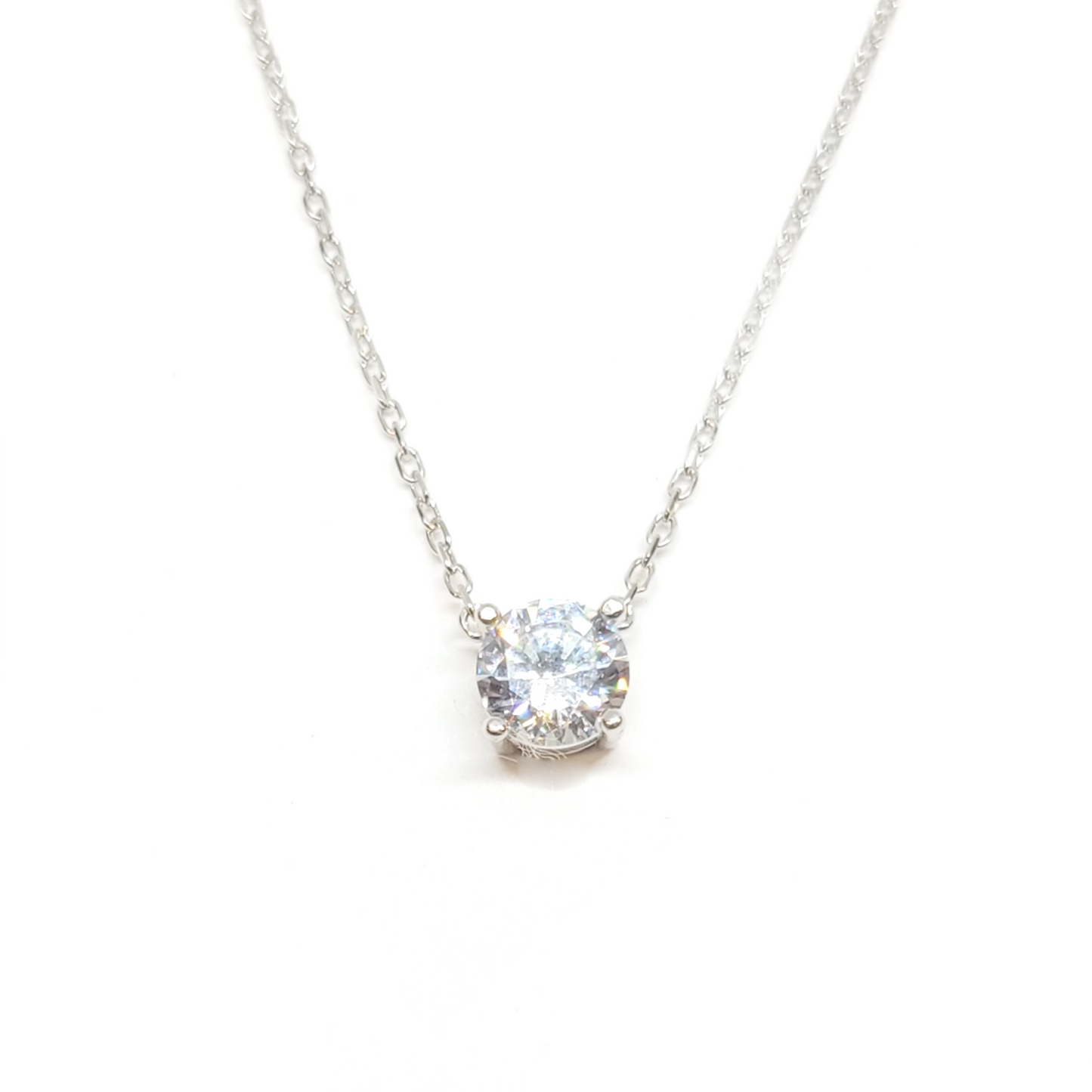 Silver Solitaire CZ Necklace