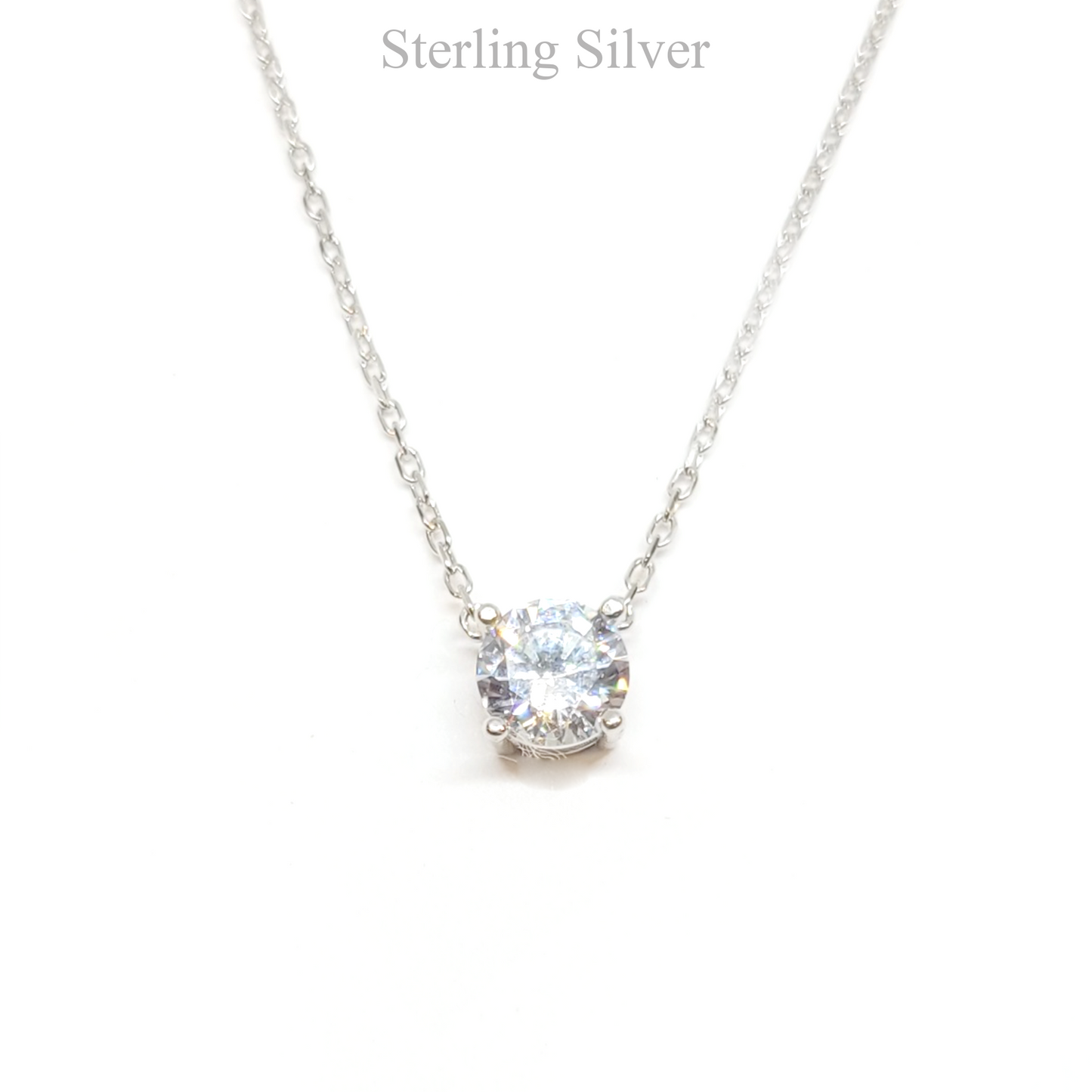 Silver Solitaire CZ Necklace
