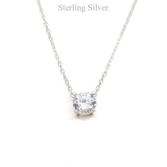 Silver Solitaire CZ Necklace