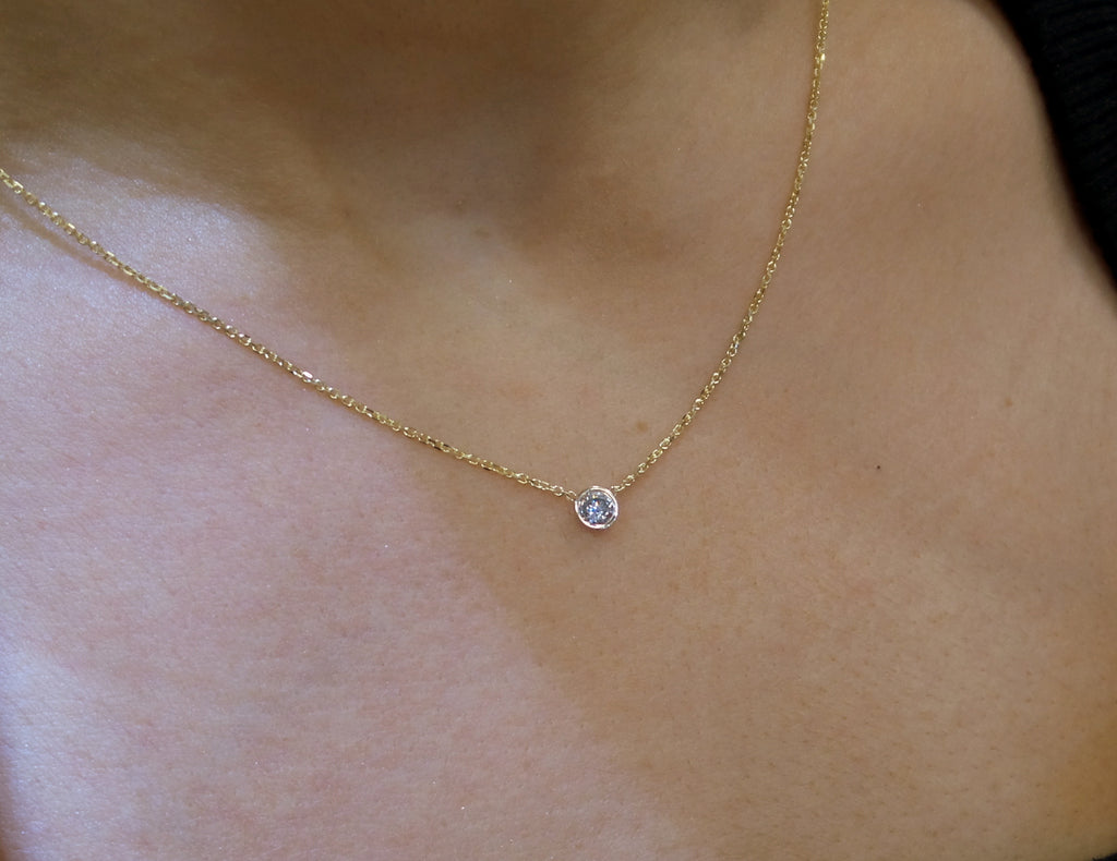 14K Gold Diamond Bezel Necklace 0.10ct