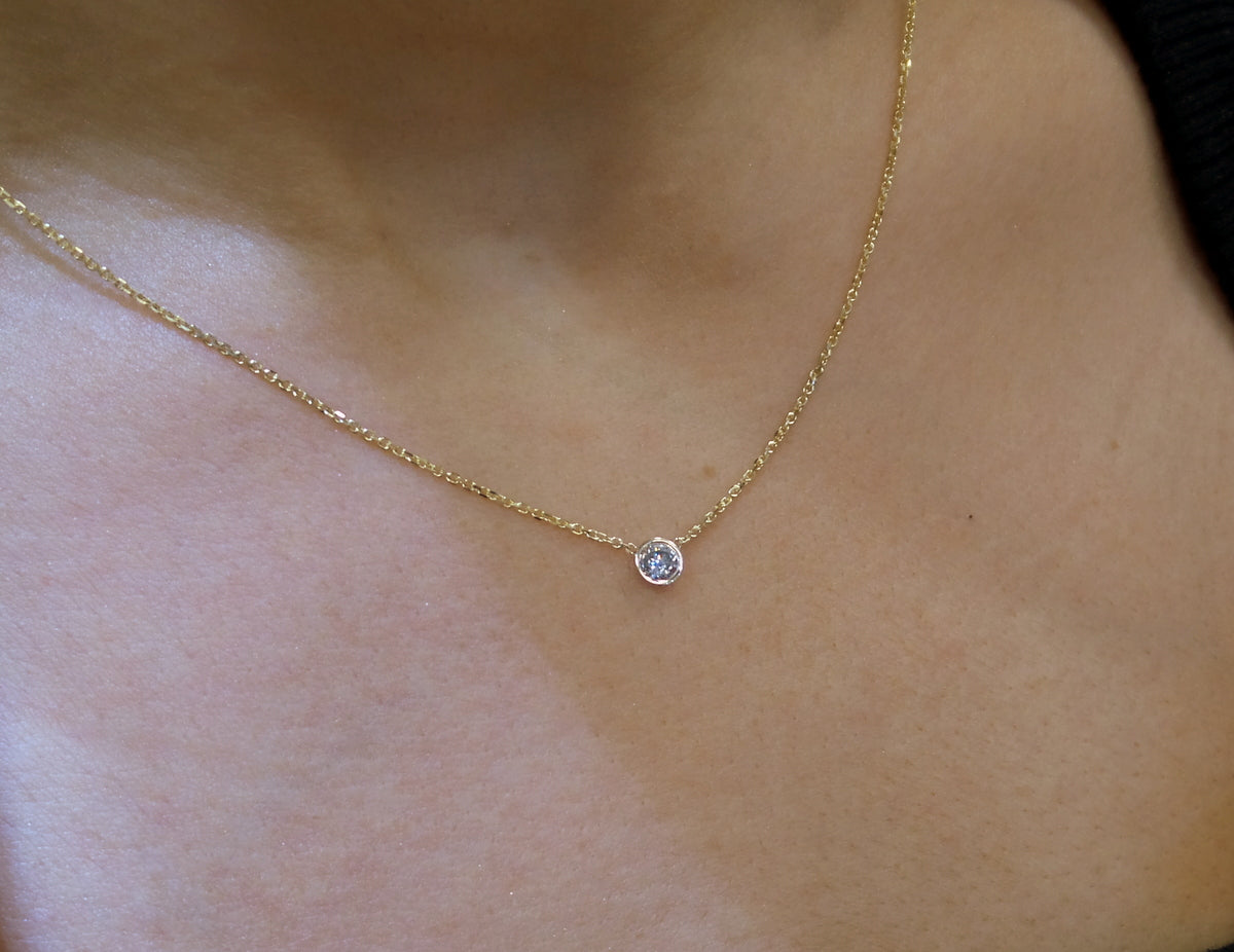 14K Gold Diamond Bezel Necklace 0.10ct