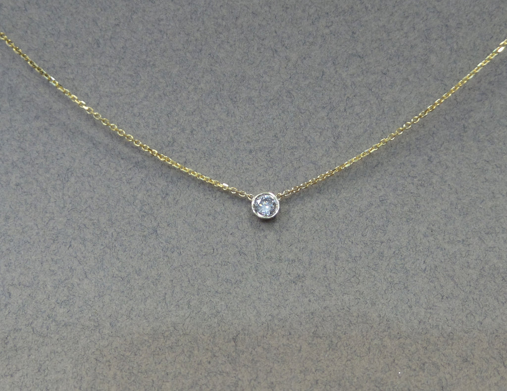 14K Gold Diamond Bezel Necklace 0.10ct