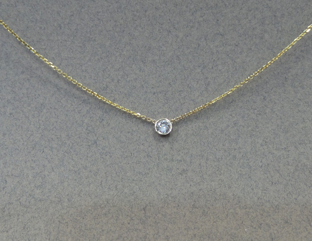 14K Gold Diamond Bezel Necklace 0.10ct