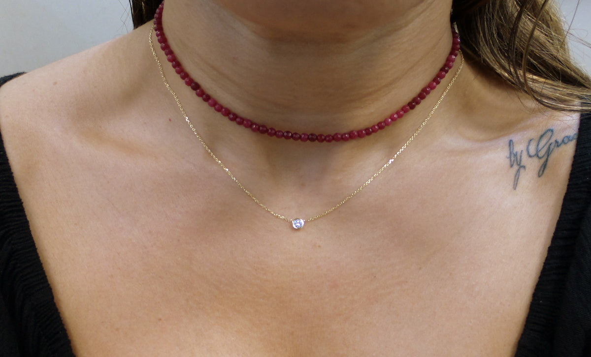 14K Gold Diamond Bezel Necklace 0.10ct