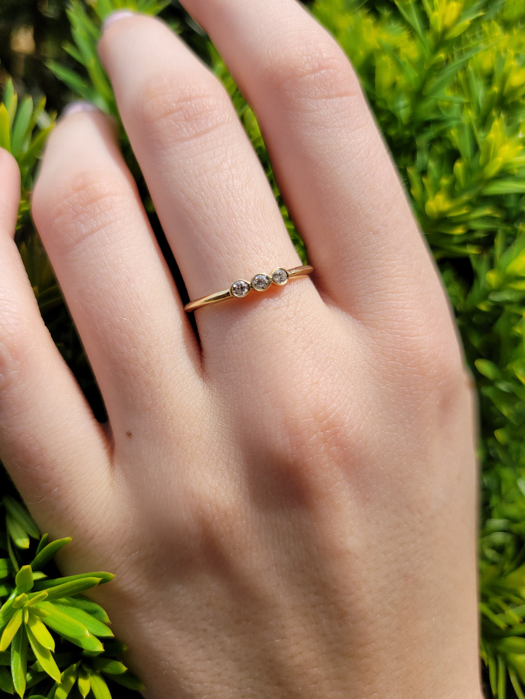 14k Triple Diamond Bezel Ring