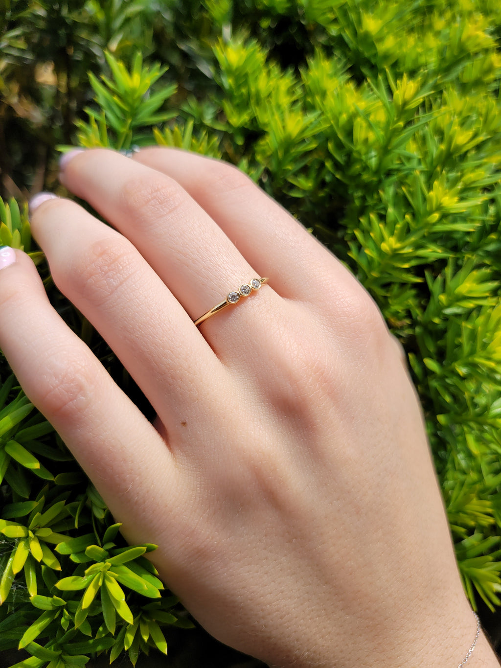 14k Triple Diamond Bezel Ring