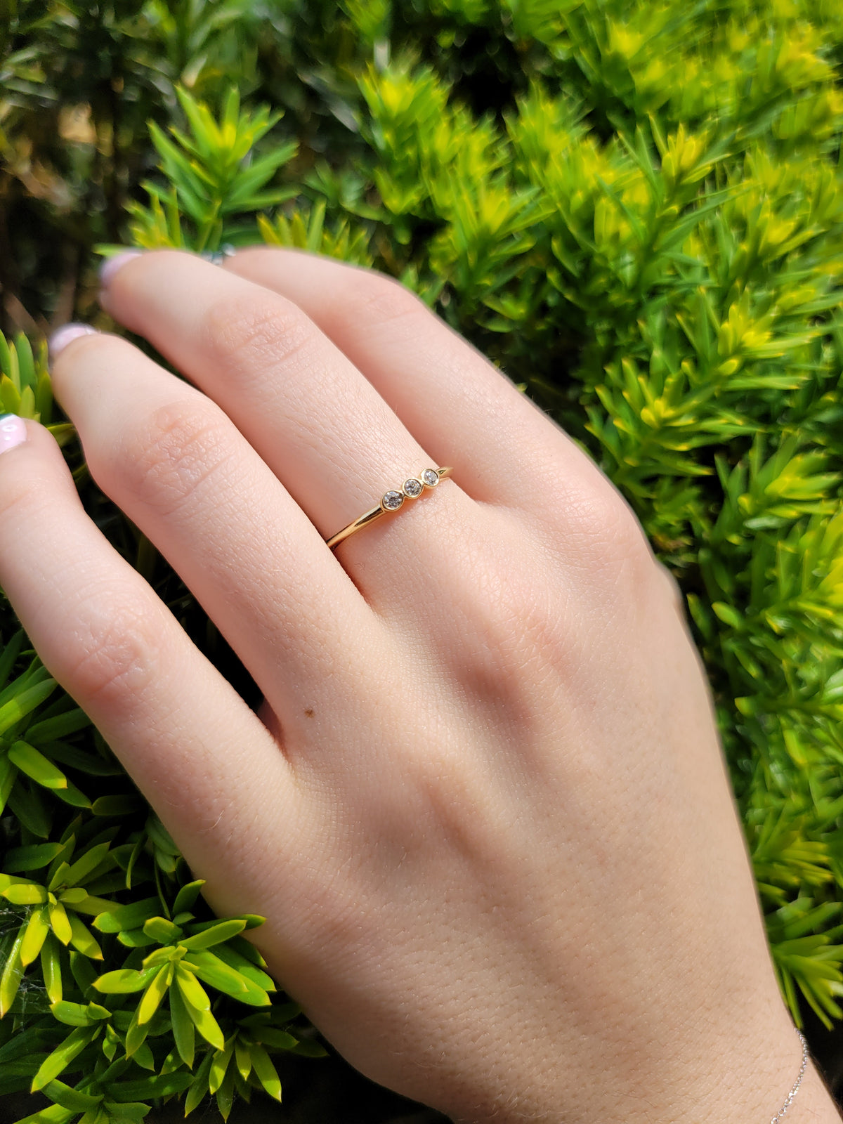14k Triple Diamond Bezel Ring