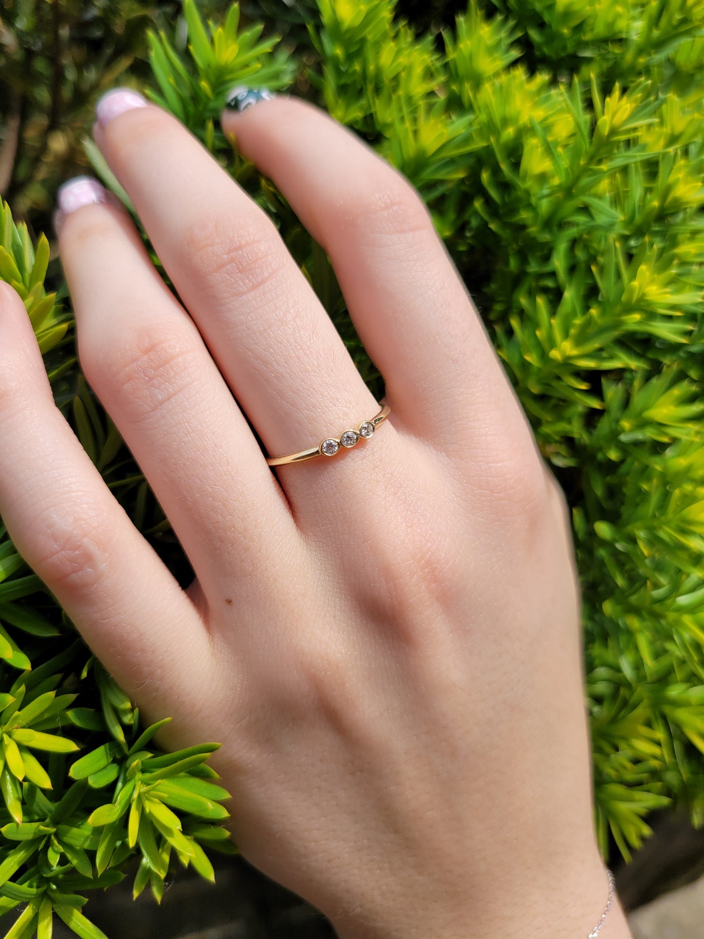 14k Triple Diamond Bezel Ring