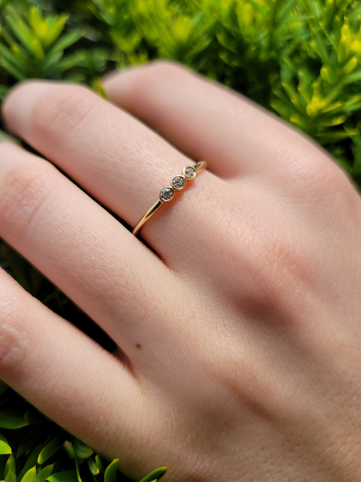 14k Triple Diamond Bezel Ring