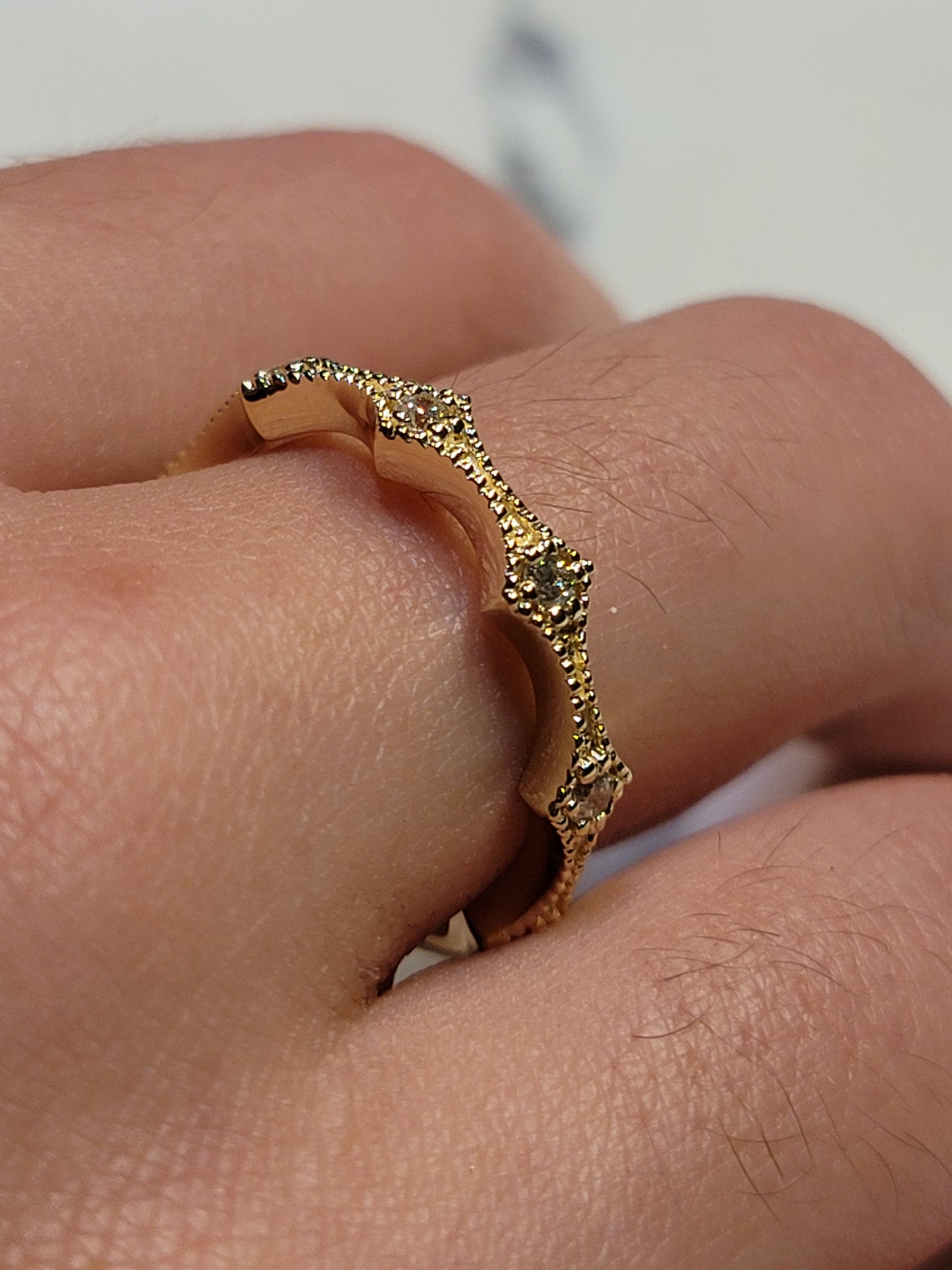 14K Gold Diamond Millgrain Wedding Band