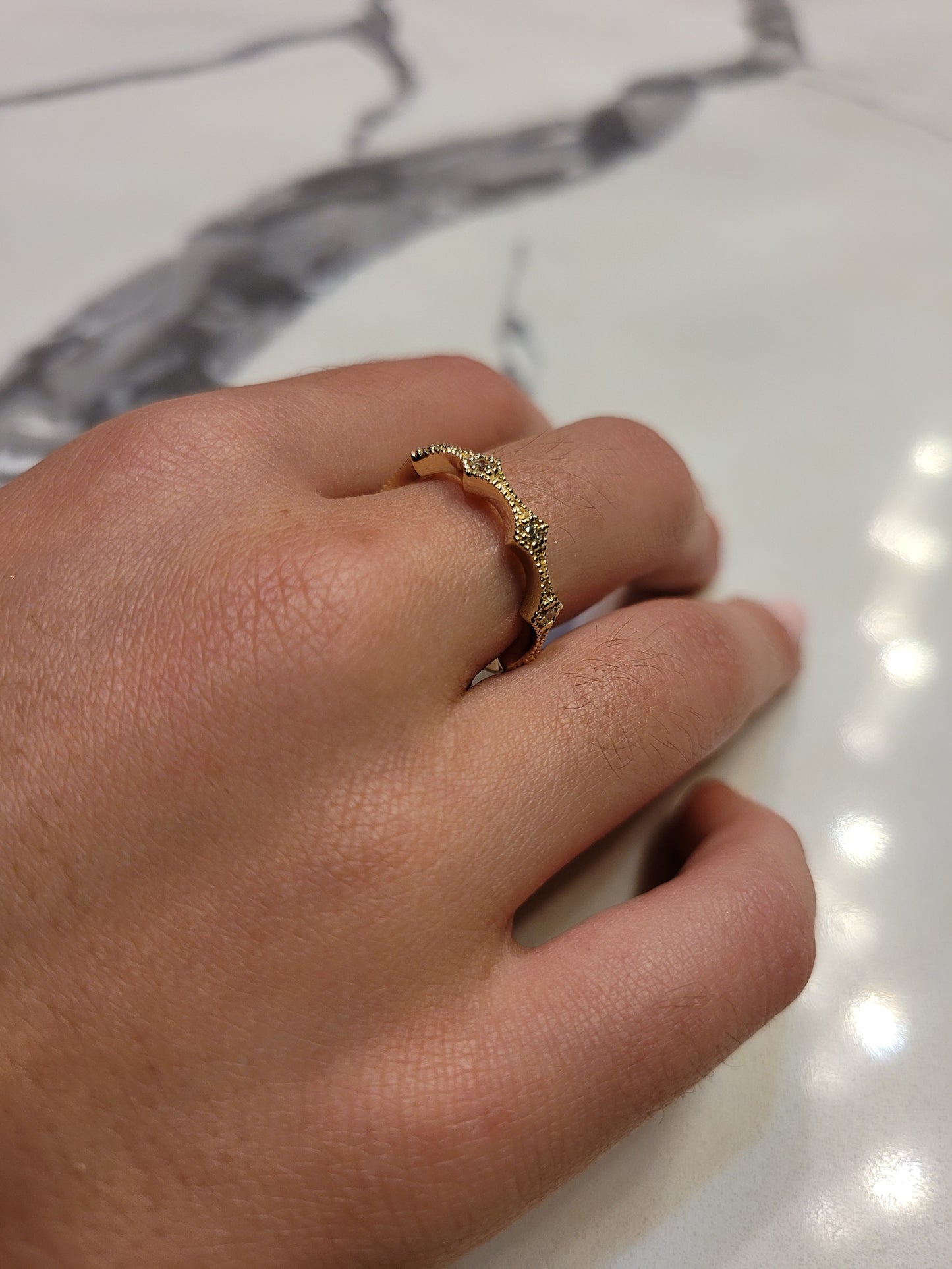 14K Gold Diamond Millgrain Wedding Band