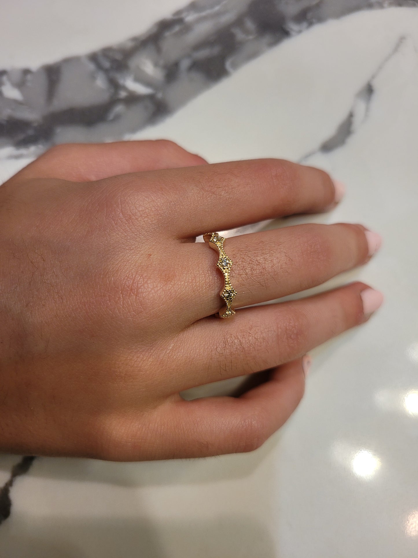 14K Gold Diamond Millgrain Wedding Band