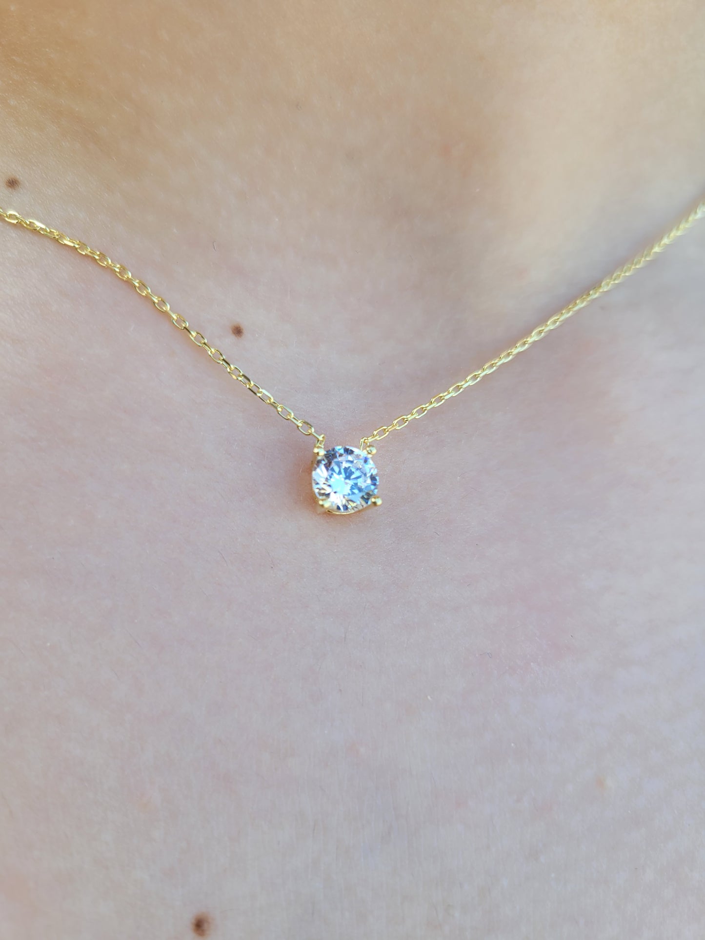 Silver Solitaire CZ Necklace