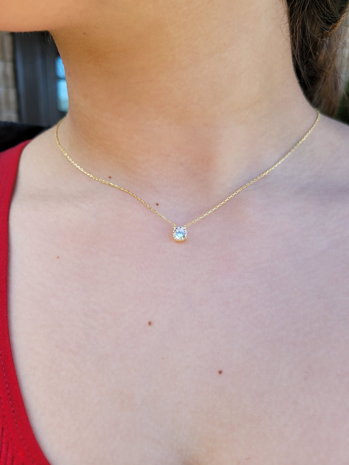 Silver Solitaire CZ Necklace
