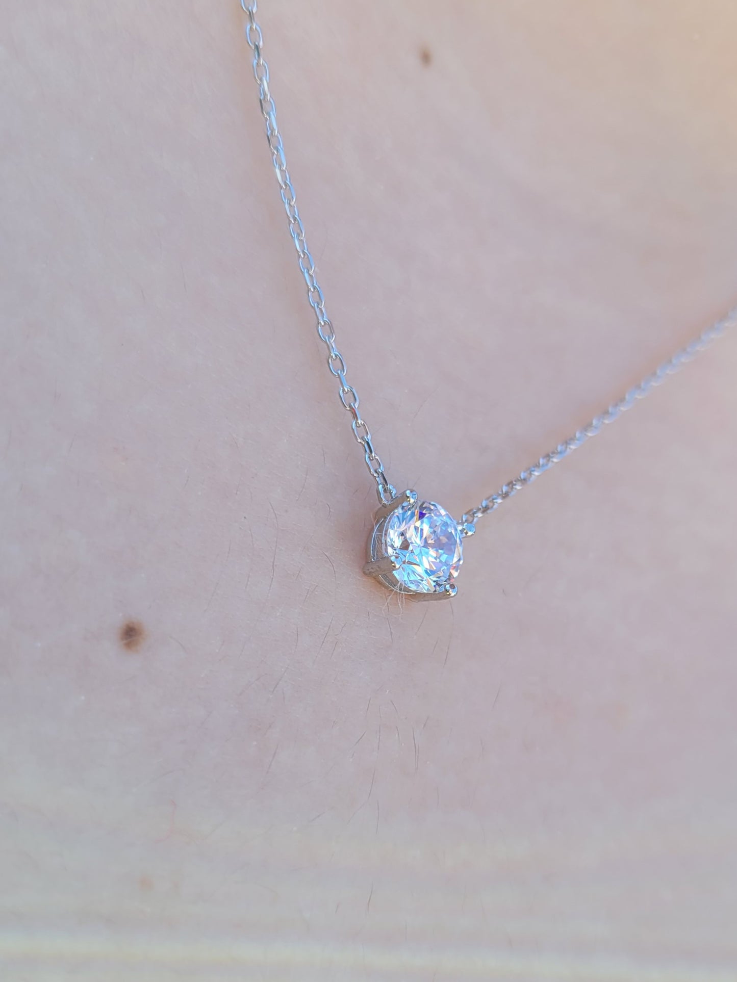 Silver Solitaire CZ Necklace