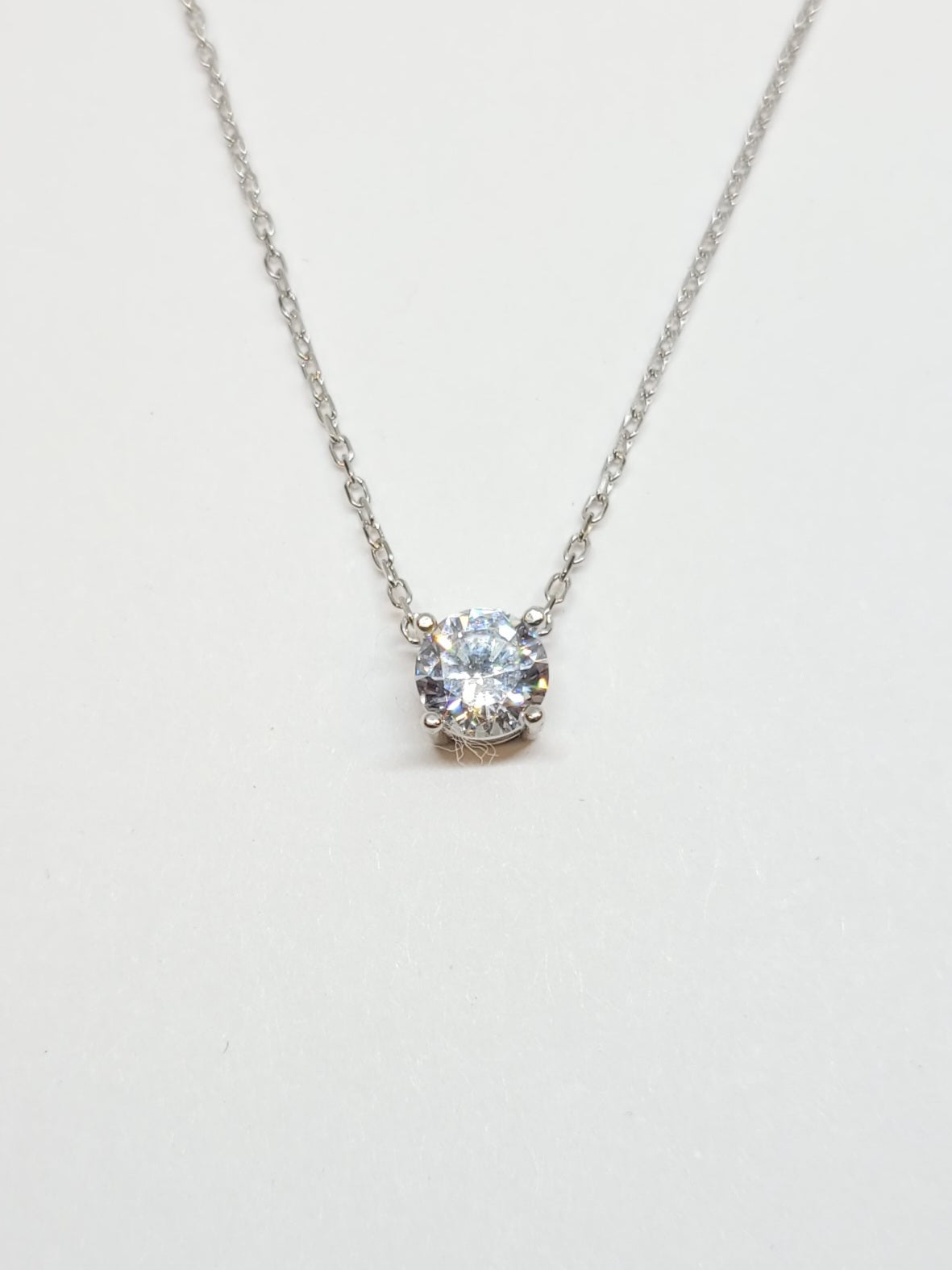 Silver Solitaire CZ Necklace