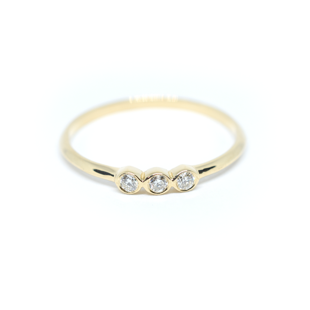 14k Triple Diamond Bezel Ring