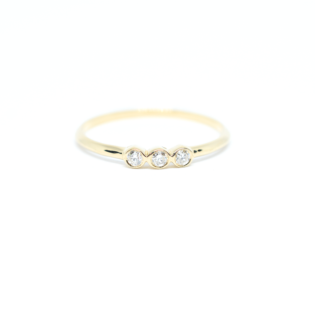 14k Triple Diamond Bezel Ring