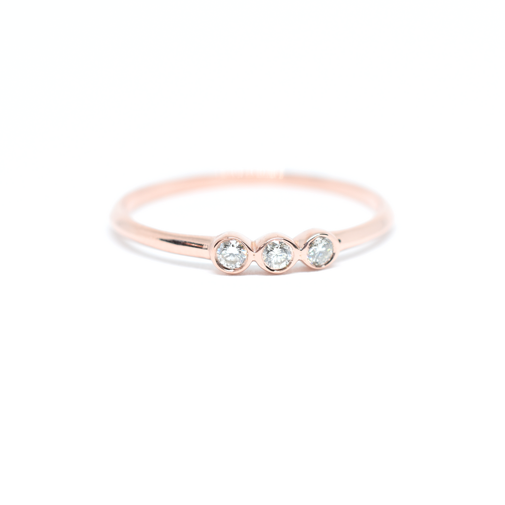14k Triple Diamond Bezel Ring