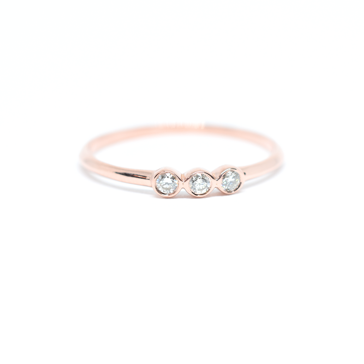 14k Triple Diamond Bezel Ring