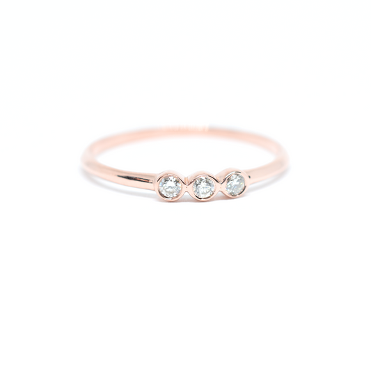 14k Triple Diamond Bezel Ring