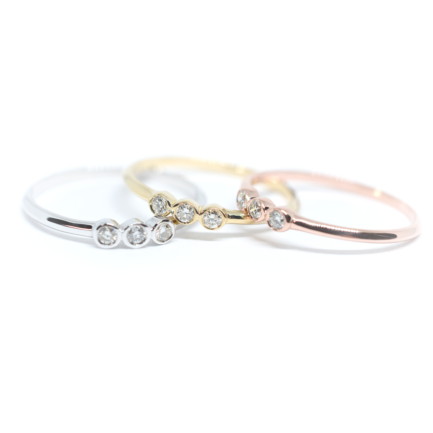 14k Triple Diamond Bezel Ring