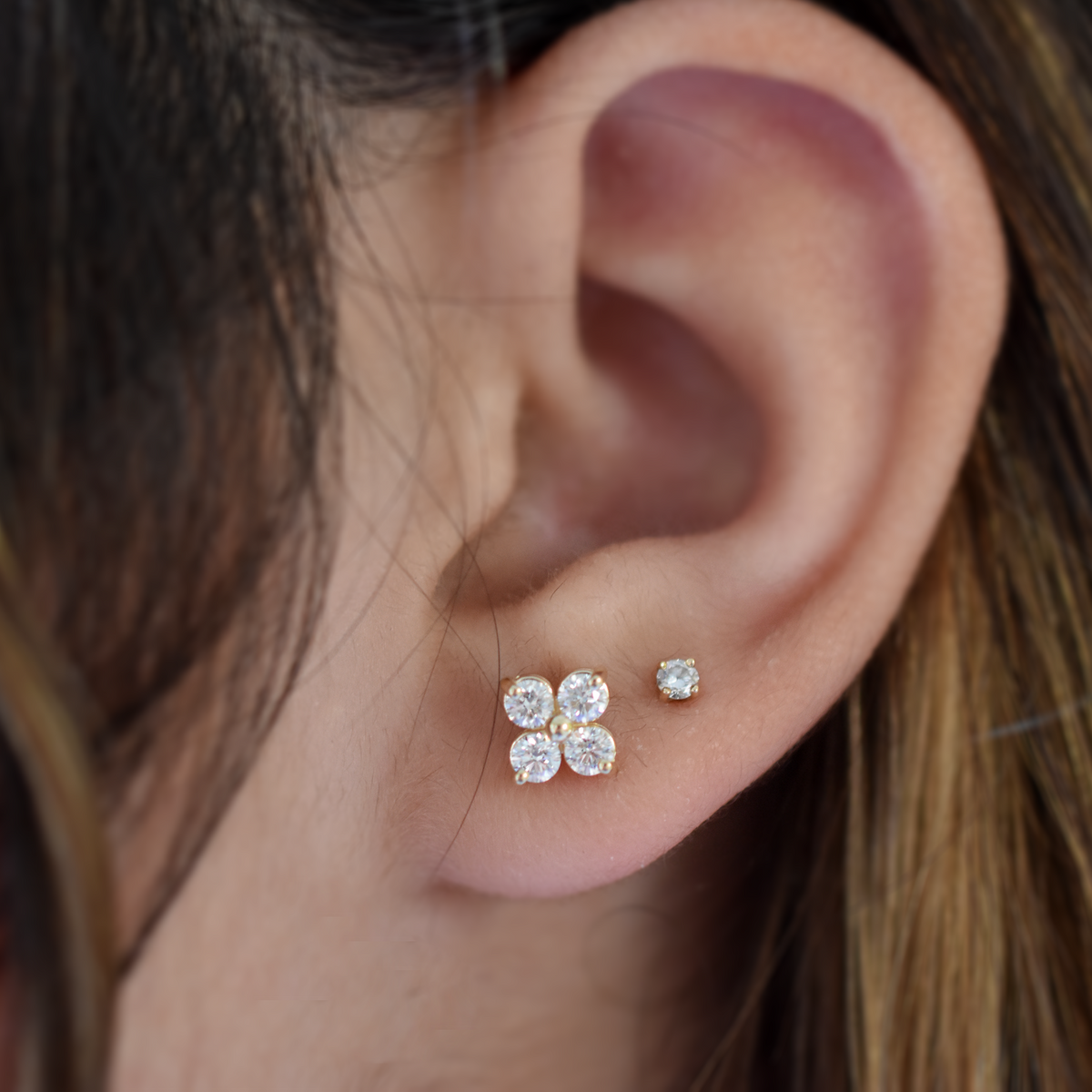 14k Four Diamond Cluster Earrings