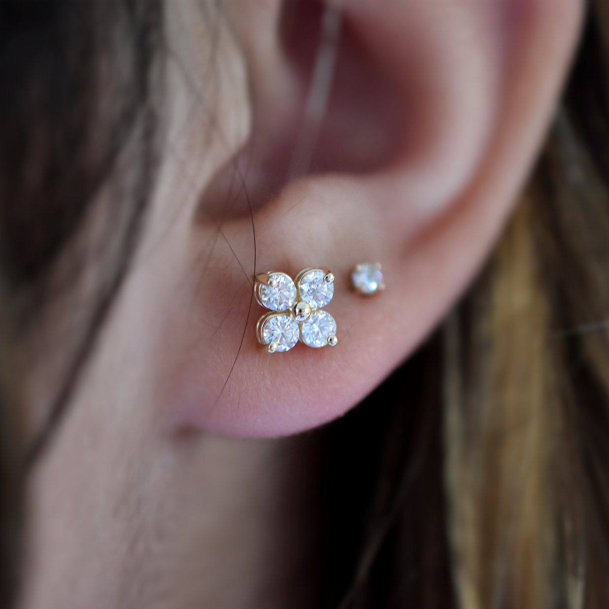 14k Four Diamond Cluster Earrings