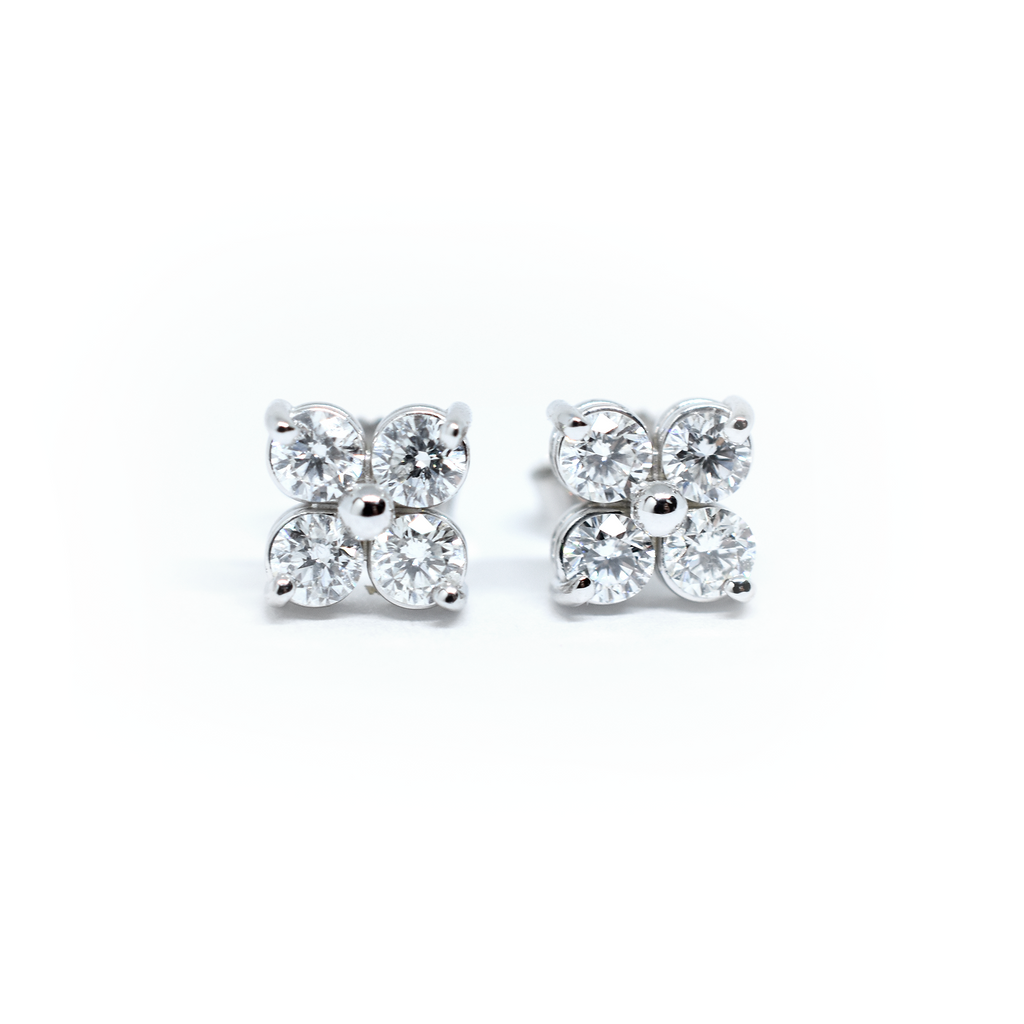 14k Four Diamond Cluster Earrings