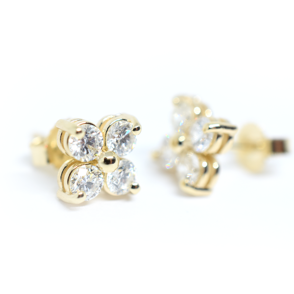 14k Four Diamond Cluster Earrings