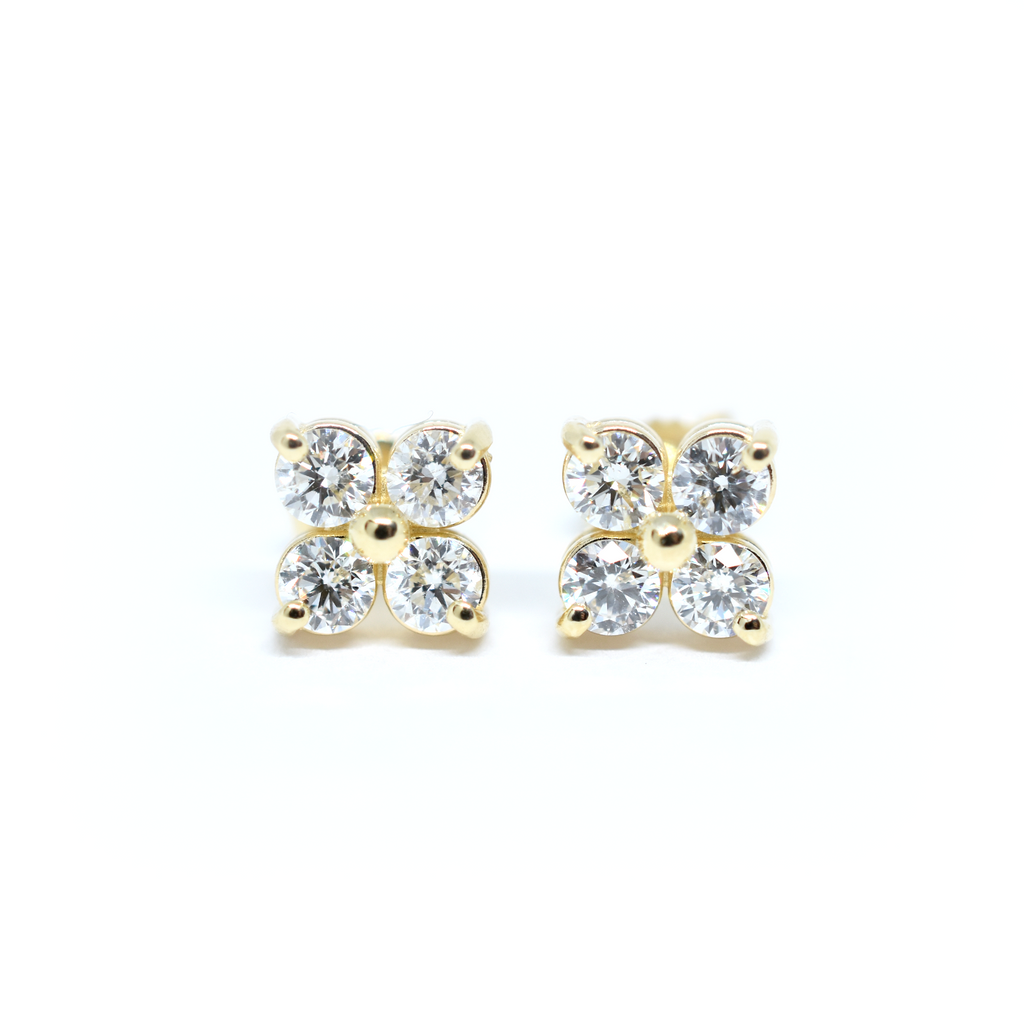 14k Four Diamond Cluster Earrings