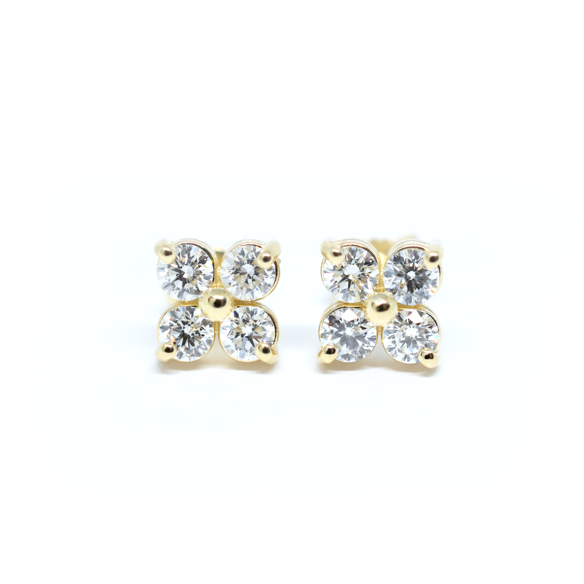 14k Four Diamond Cluster Earrings