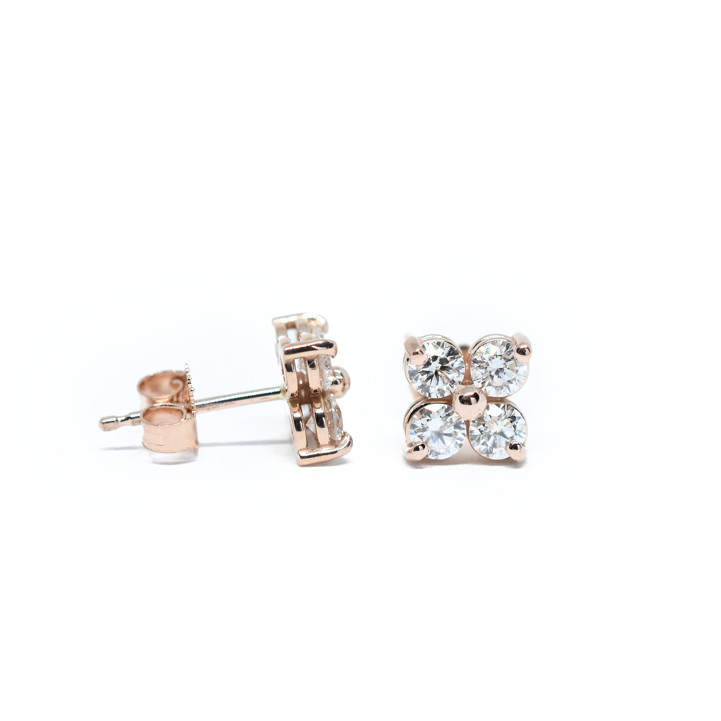 14k Four Diamond Cluster Earrings