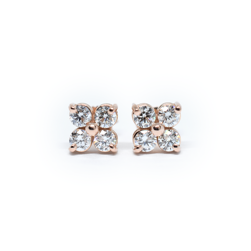 14k Four Diamond Cluster Earrings