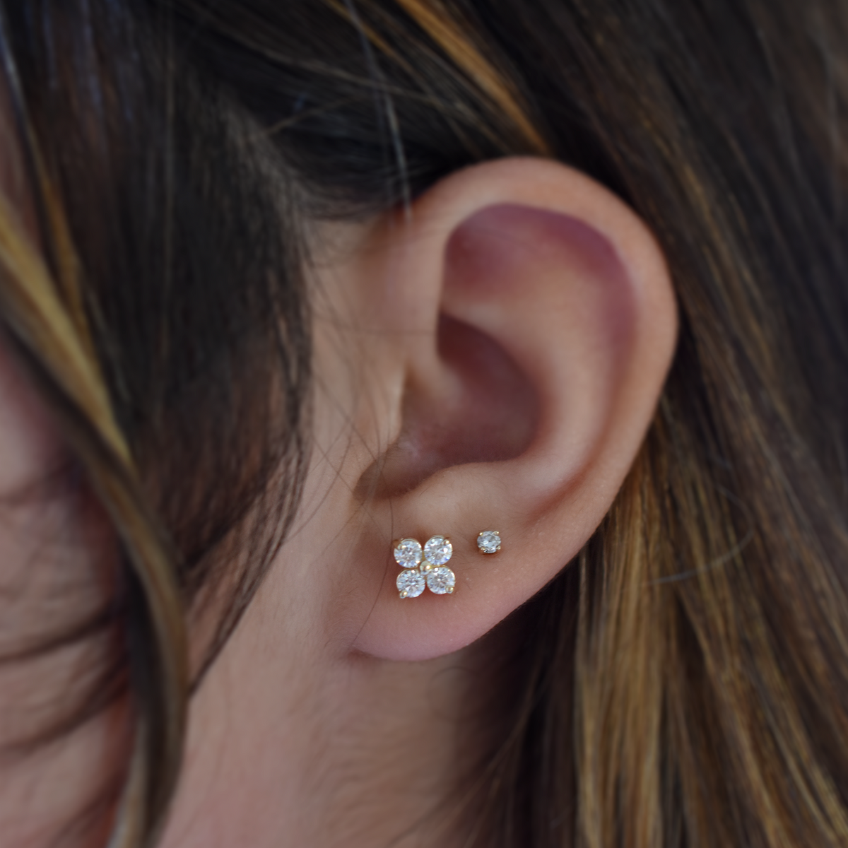 14k Four Diamond Cluster Earrings
