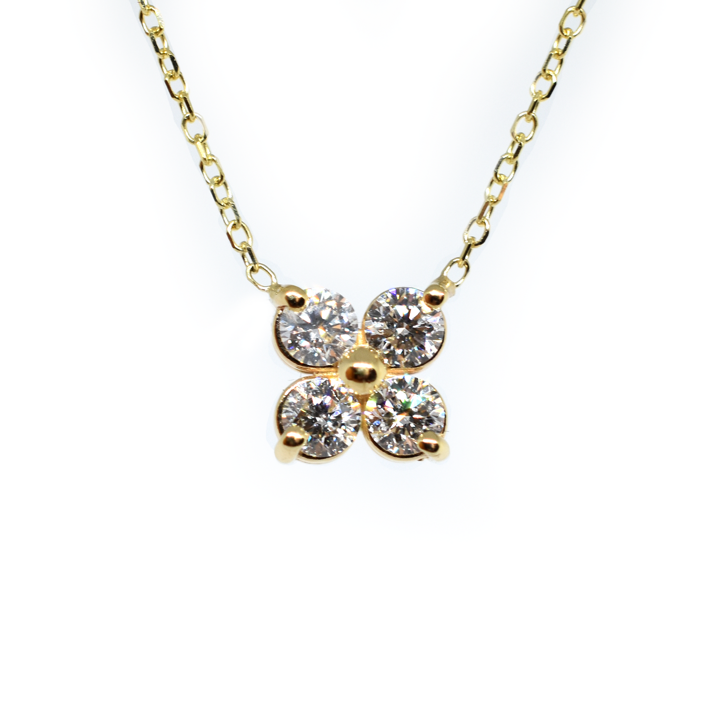 14K Four Diamond Cluster Necklace