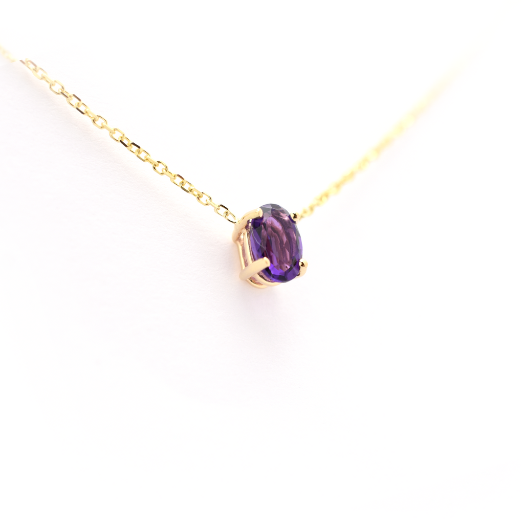 Oval Amethyst Necklace 14k Gold